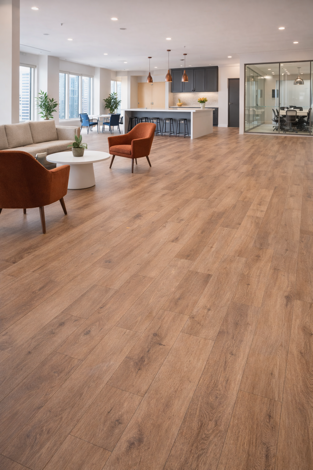 Luxury vinyl plank flooring in commercial space